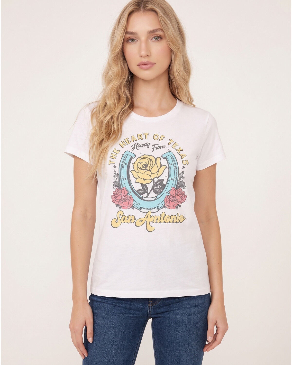 Americana Women's Heart of Texas Short Sleeve Graphic Tee, White, hi-res