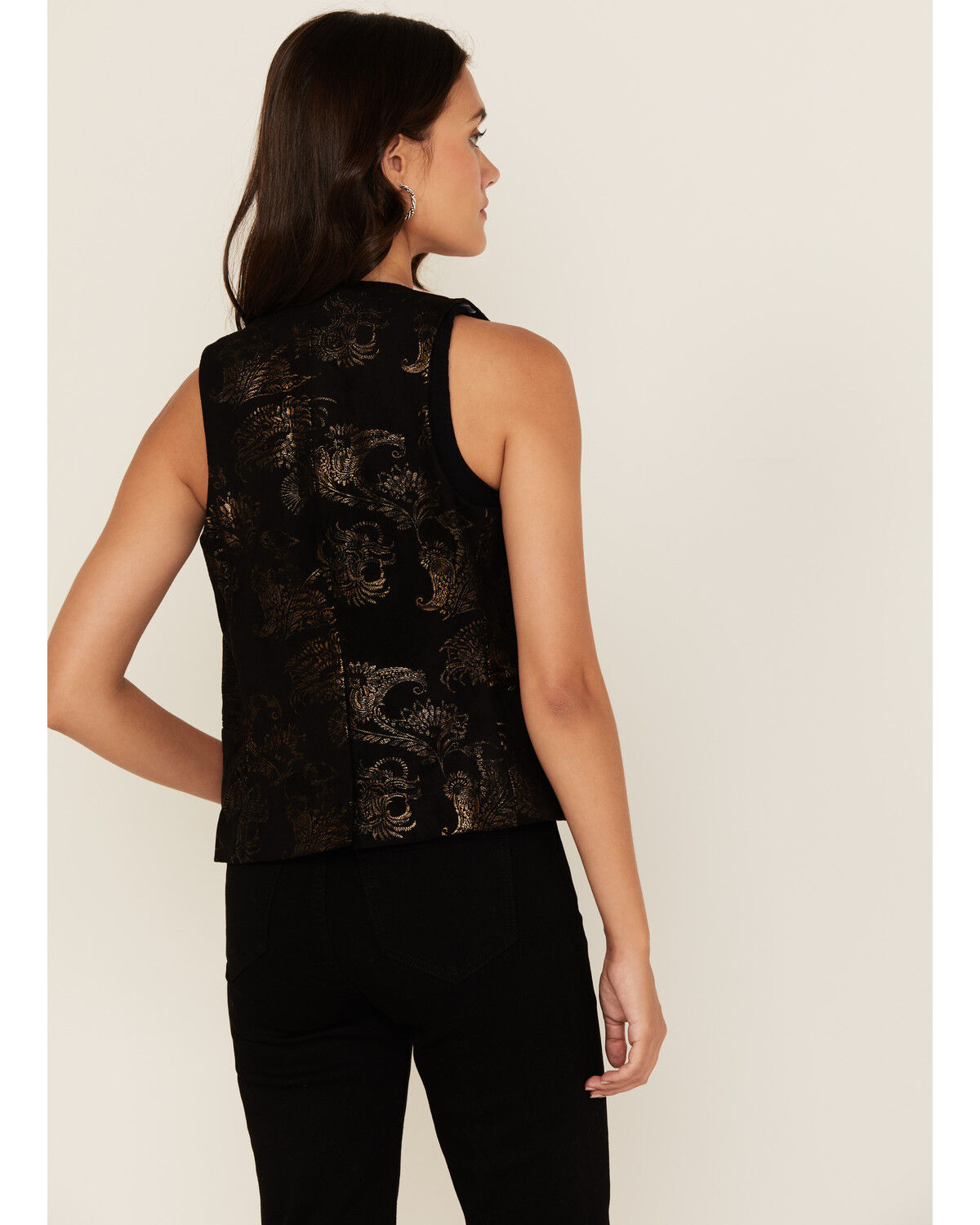 Image #5 - Shyanne Women's Metallic Printed Faux Suede Vest, Black, hi-res