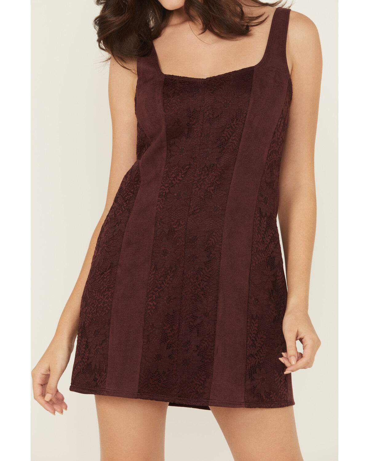 Image #3 - Shyanne Women's Faux Suede Lace Tank Mini Dress, Brown, hi-res