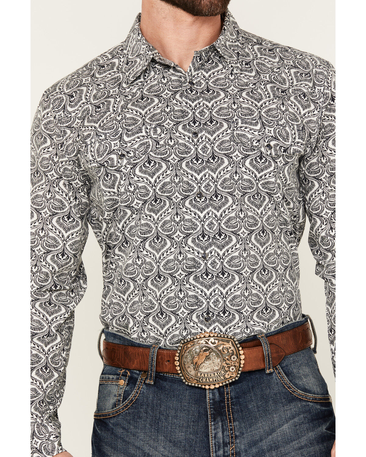 Image #3 - Gibson Trading Co Men's Lava Lamp Spade Print Long Sleeve Snap Western Shirt, Cream, hi-res