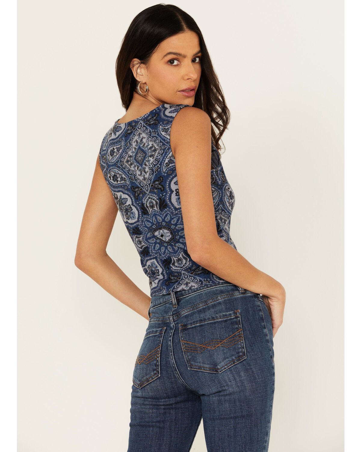 Image #4 - Idyllwind Women's Linmar Printed Button-Down Tank, Steel Blue, hi-res
