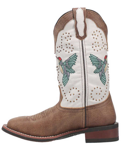 Image #3 - Laredo Women's 11" Hummingbird Embroidered Studded Western Performance Boots - Broad Square Toe, White, hi-res