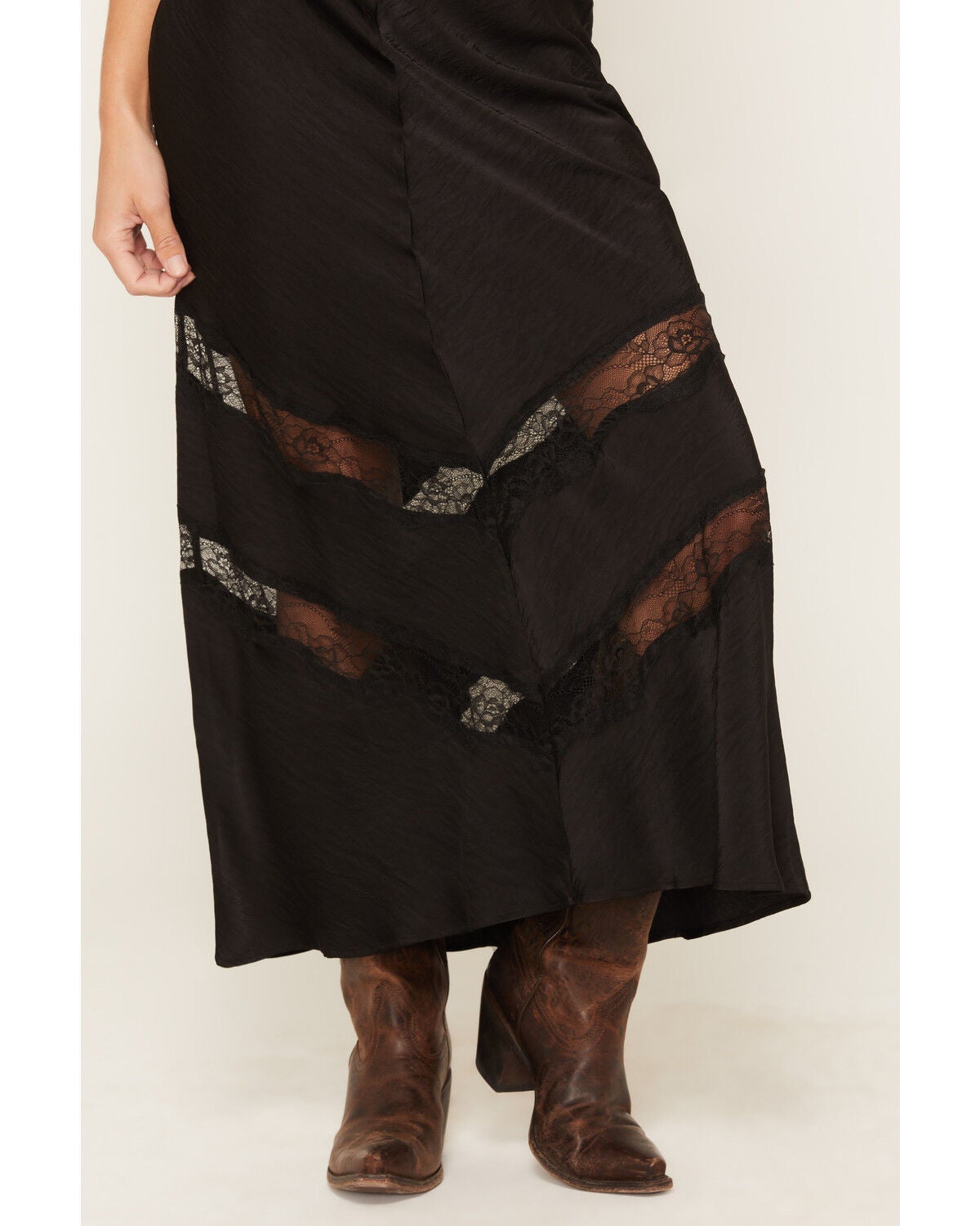 Image #2 - White Crow Women's Satin Lace Midi Skirt, Black, hi-res