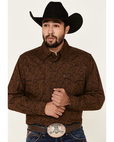 Cinch Men's Modern Fit Brown Floral Print Long Sleeve Western Shirt , Brown, hi-res