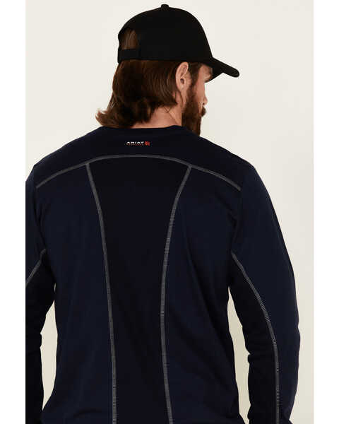 Image #5 - Ariat Men's FR Crew Neck Long Sleeve T-Shirt, Navy, hi-res