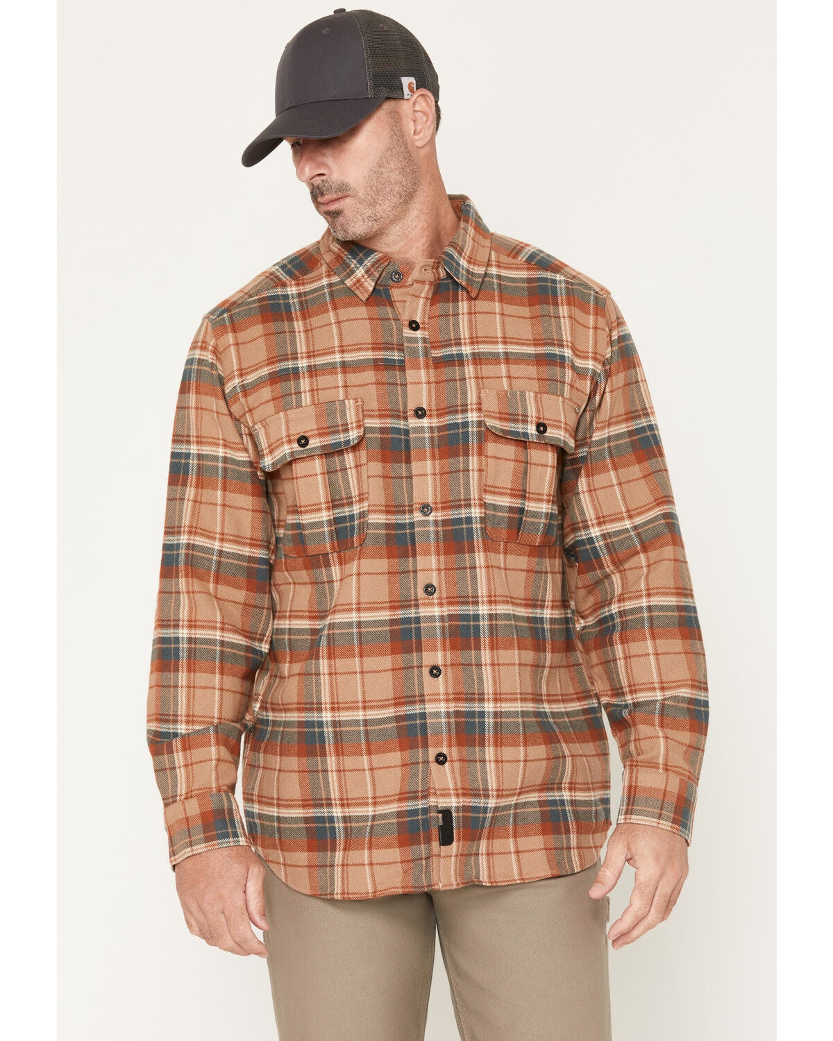 Thorogood Men's Plaid Print Heavyweight Long Sleeve Button-Down Flannel Shirt, Blue, hi-res