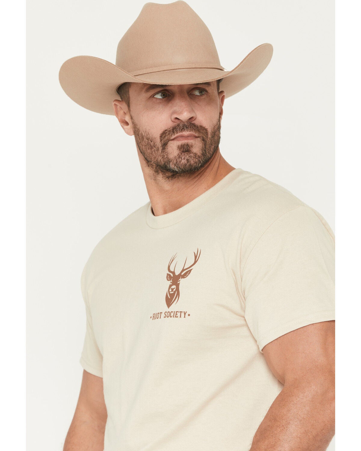Image #3 - Riot Society Men's Ornate Deer Short Sleeve Graphic T-Shirt, Sand, hi-res