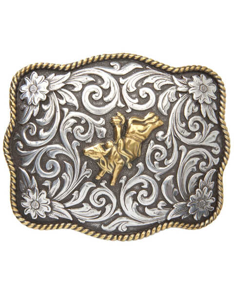 Image #1 - AndWest Men's Two-Tone Bull Rider Belt Buckle, Two Tone, hi-res