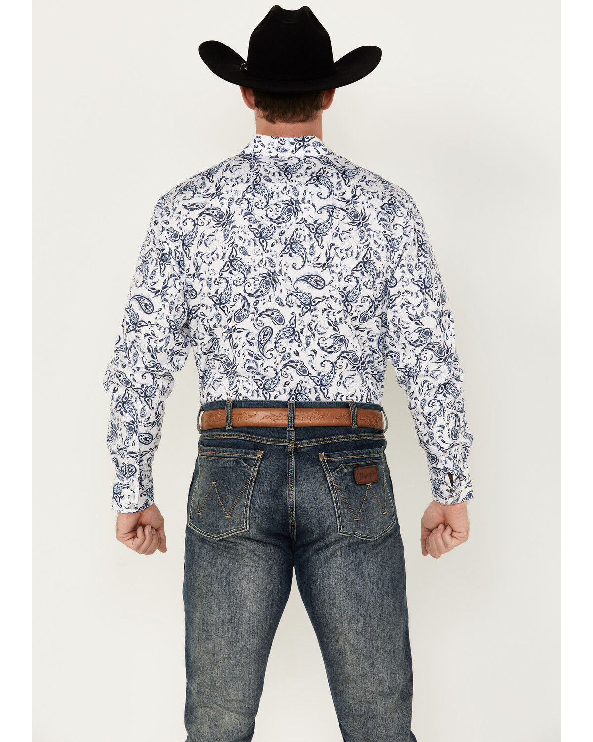 Image #4 - Rodeo Clothing Men's Floral Paisley Print Long Sleeve Pearl Snap Western Shirt, White, hi-res