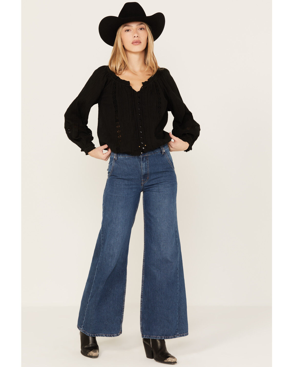Image #1 - Revel Women's Long Sleeve Peasant Top, Black, hi-res