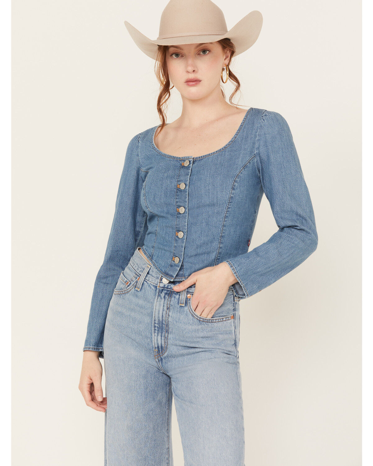 Image #1 - Levi's Women's Daryn Corset Long Sleeve Denim Shirt, Blue, hi-res