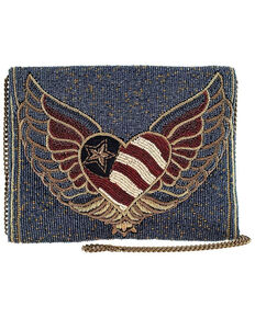 Mary Frances Women's Liberty Beaded Patriotic Heart Crossbody Clutch Handbag, Blue, hi-res