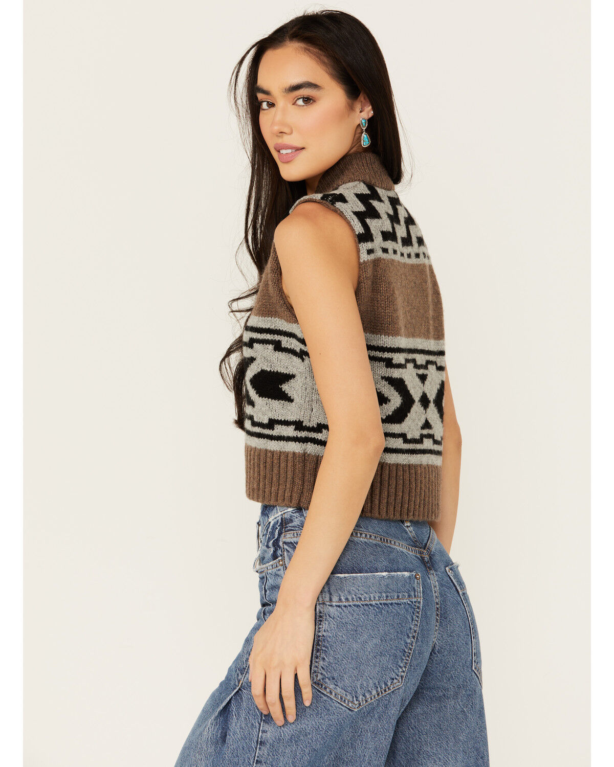 Image #4 - Pendleton Women's Printed Zip Sweater Vest, Brown, hi-res