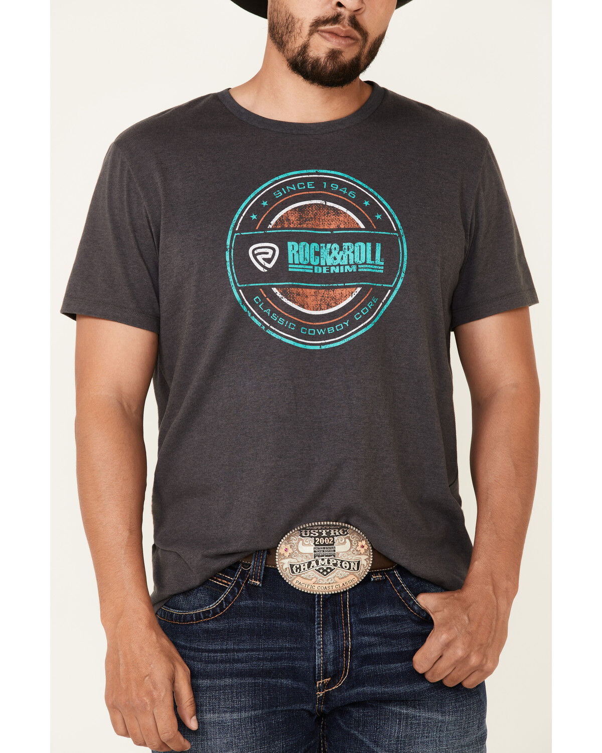 Image #3 - Rock & Roll Denim Men's Charcoal Circle Graphic Short Sleeve T-Shirt, Charcoal, hi-res
