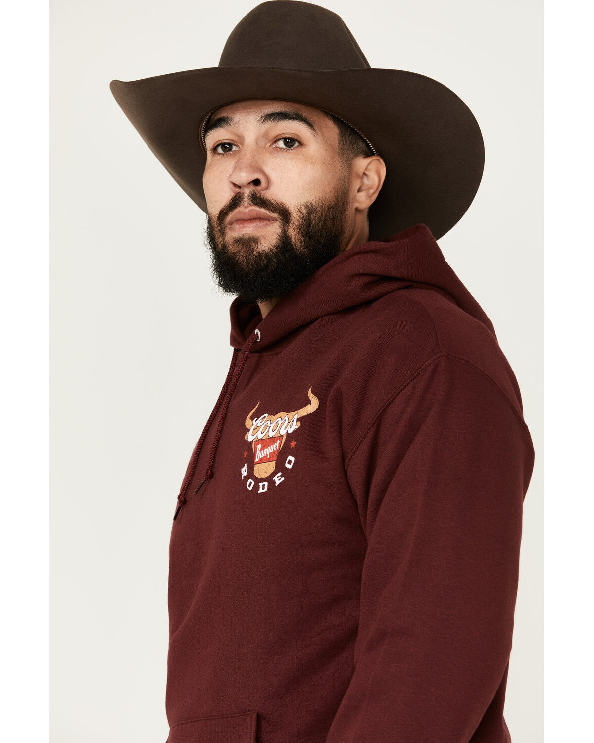 Image #2 - Coors Men's Boot Barn Exclusive Coors Banquet Logo Hooded Sweatshirt, Burgundy, hi-res