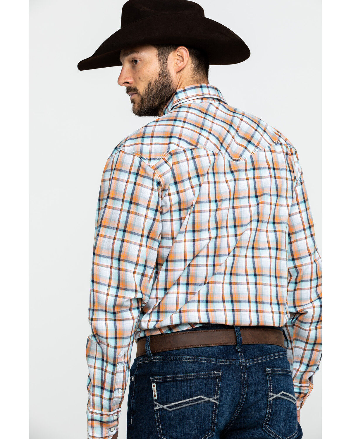 Image #2 - Wrangler 20X Men's Advanced Comfort Orange Plaid Long Sleeve Western Shirt, , hi-res
