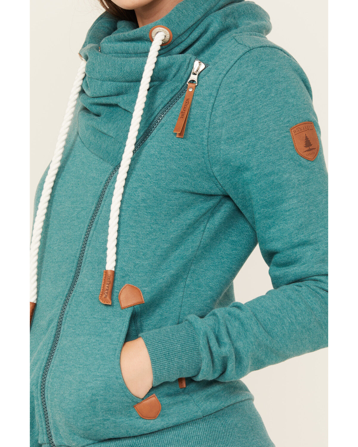 Image #3 - Wanakome Women's Hestia Asymmetrical Zip Hoodie, Teal, hi-res