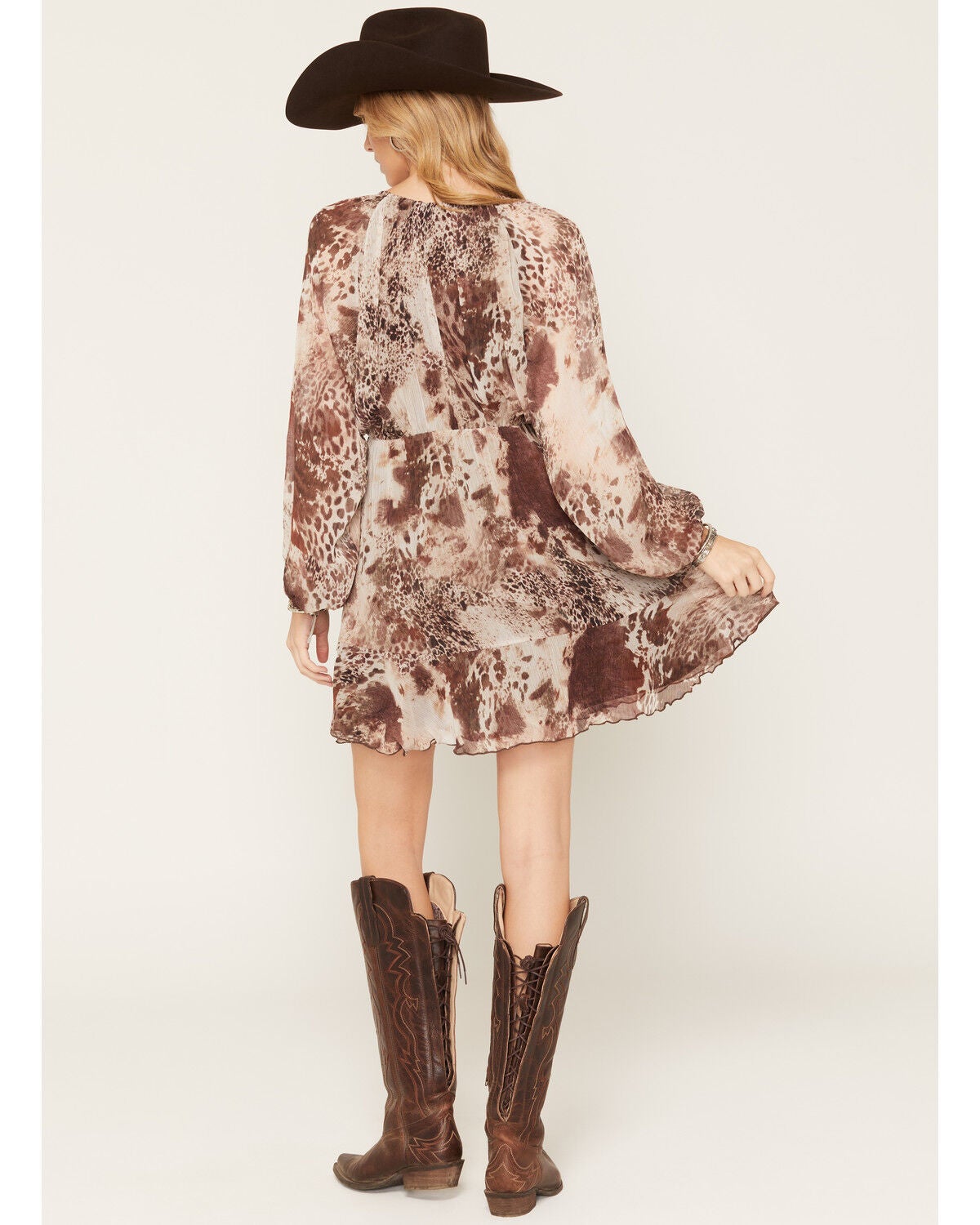 Image #4 - Shyanne Women's Everest Printed Long Sleeve Mini Dress, Brown, hi-res