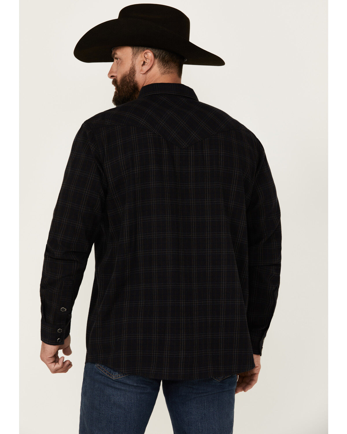Image #4 - Moonshine Spirit Men's Blacksmith Plaid Print Long Sleeve Snap Western Shirt, Black, hi-res