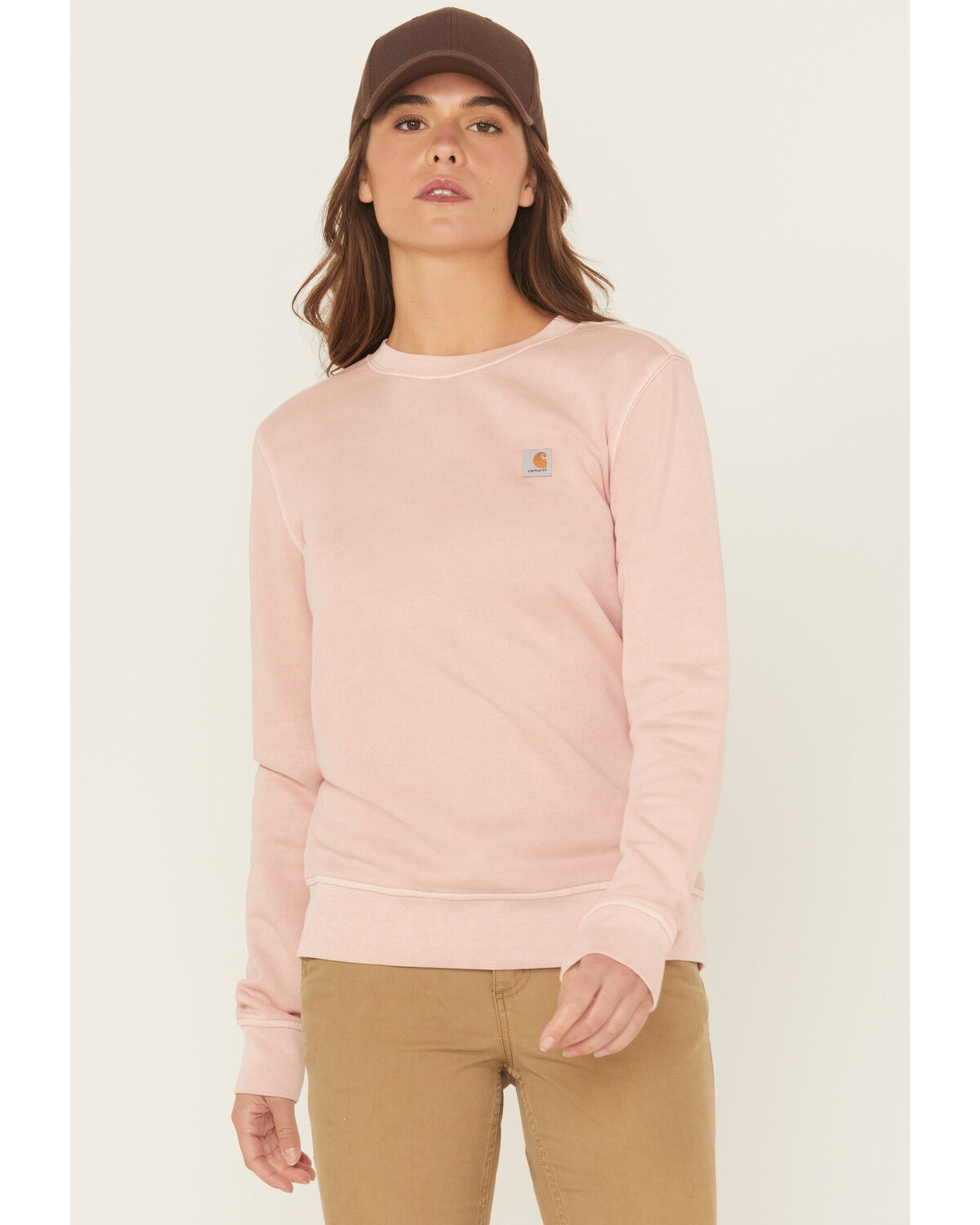 Image #1 - Carhartt Women's TENCEL™ Fiber Series Relaxed Fit Midweight French Terry Sweatshirt, Rose, hi-res