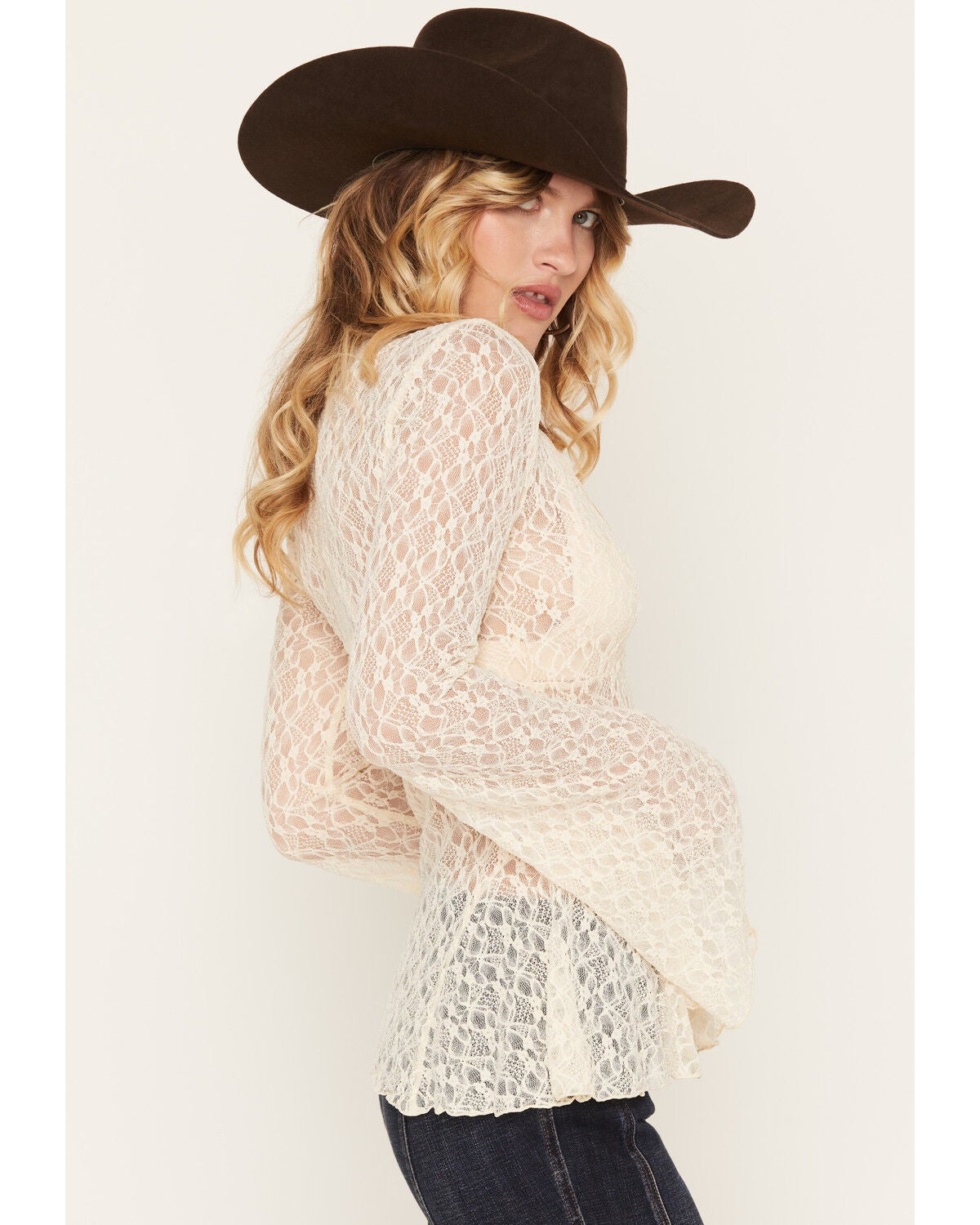 Image #2 - Shyanne Women's Lace Knit Long Sleeve Top, Natural, hi-res