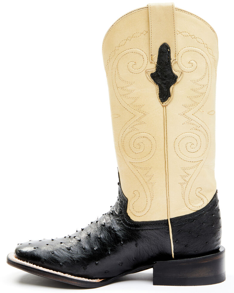 Ferrini Black Full Quill Ostrich Cowgirl Boots - Wide Square Toe, Black, hi-res