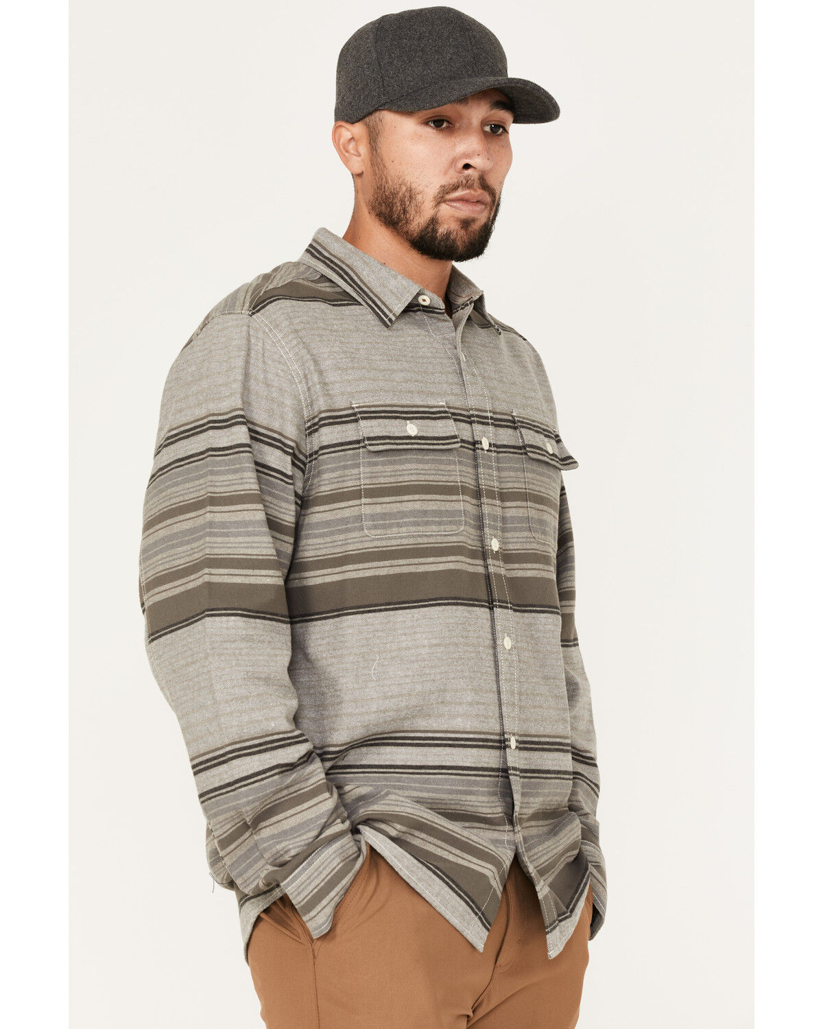 Image #2 - Brothers and Sons Men's Fine Line Striped Print Long Sleeve Button Down Flannel Shirt, Sand, hi-res
