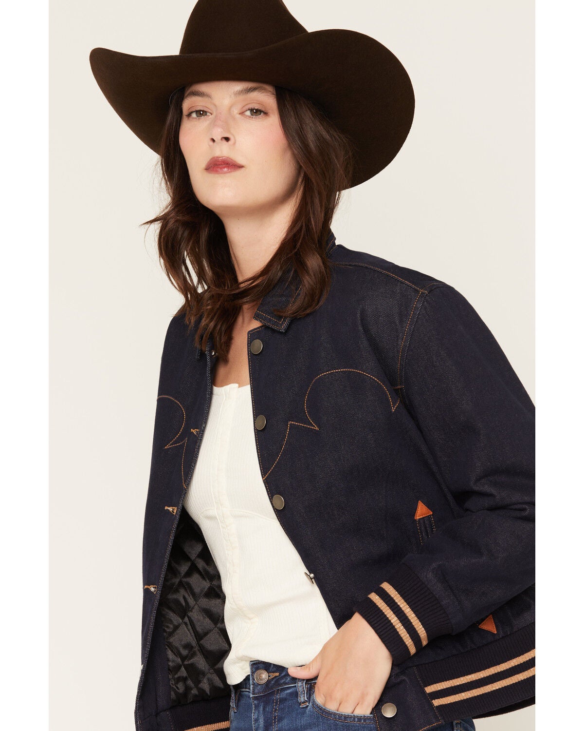 Image #2 - Rock & Roll Denim Women's Dark Wash Bomber Jacket, Dark Wash, hi-res