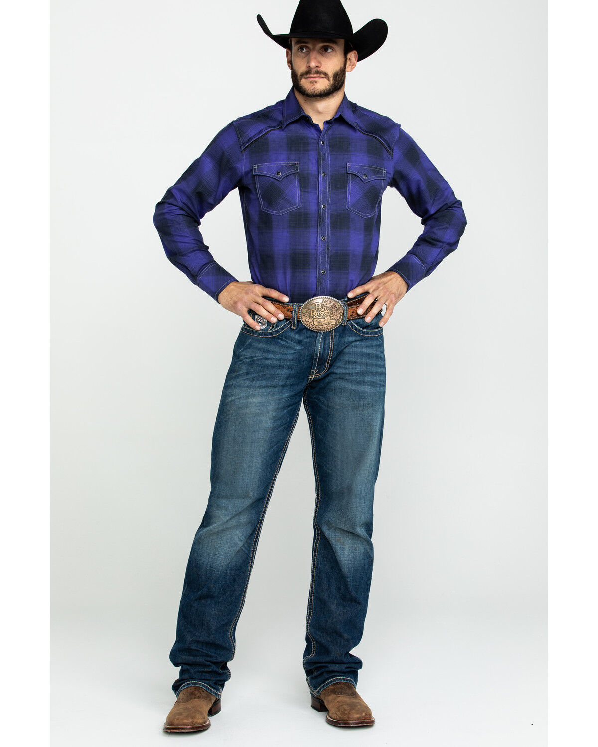 Image #6 - Rock 47 by Wrangler Men's Large Plaid Long Sleeve Western Shirt, , hi-res