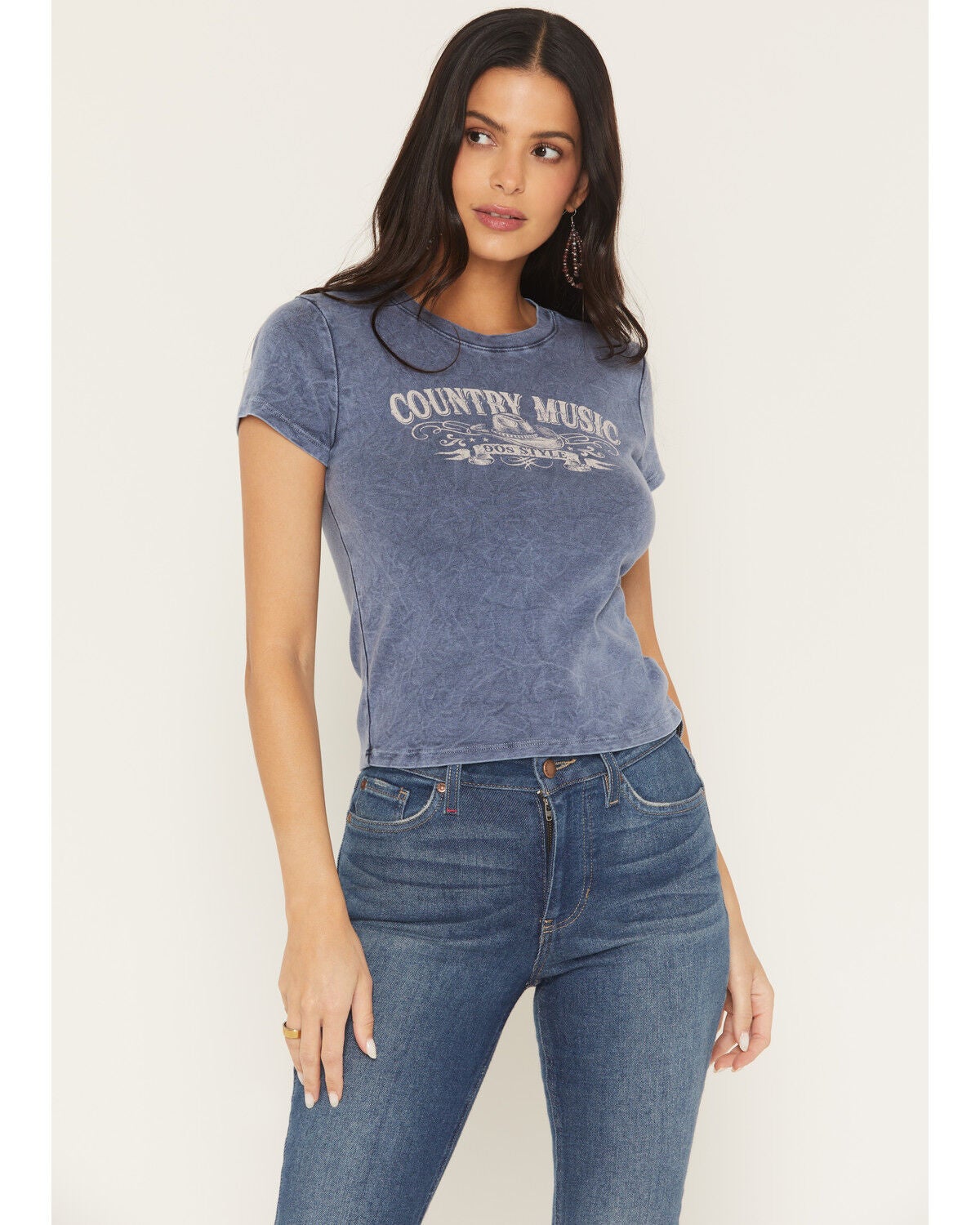 Image #1 - Youth in Revolt Women's Country Music Short Sleeve Graphic Baby Tee, Blue, hi-res