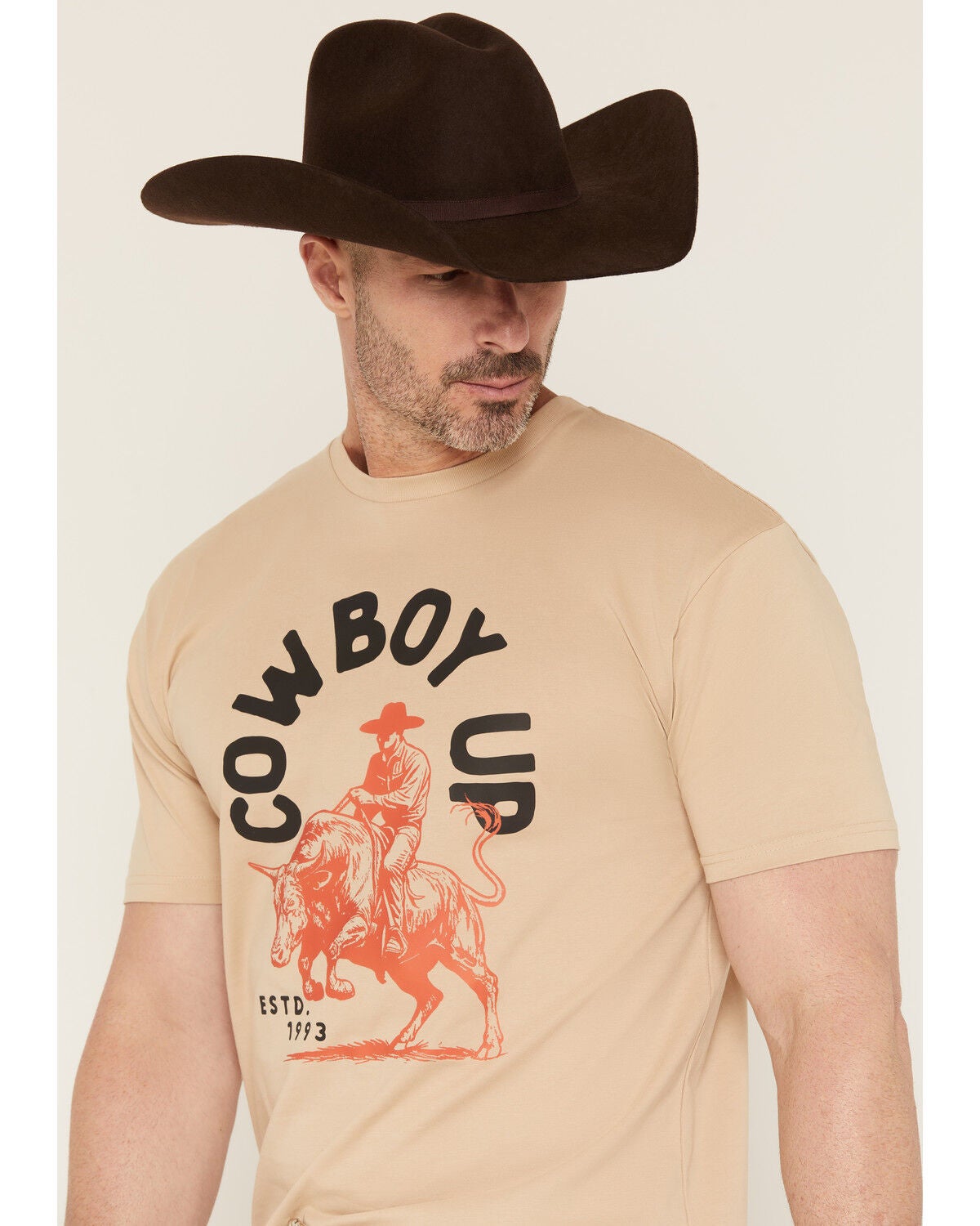 Image #2 - Cowboy Up Men's By The Horns Short Sleeve Graphic T-Shirt, Sand, hi-res