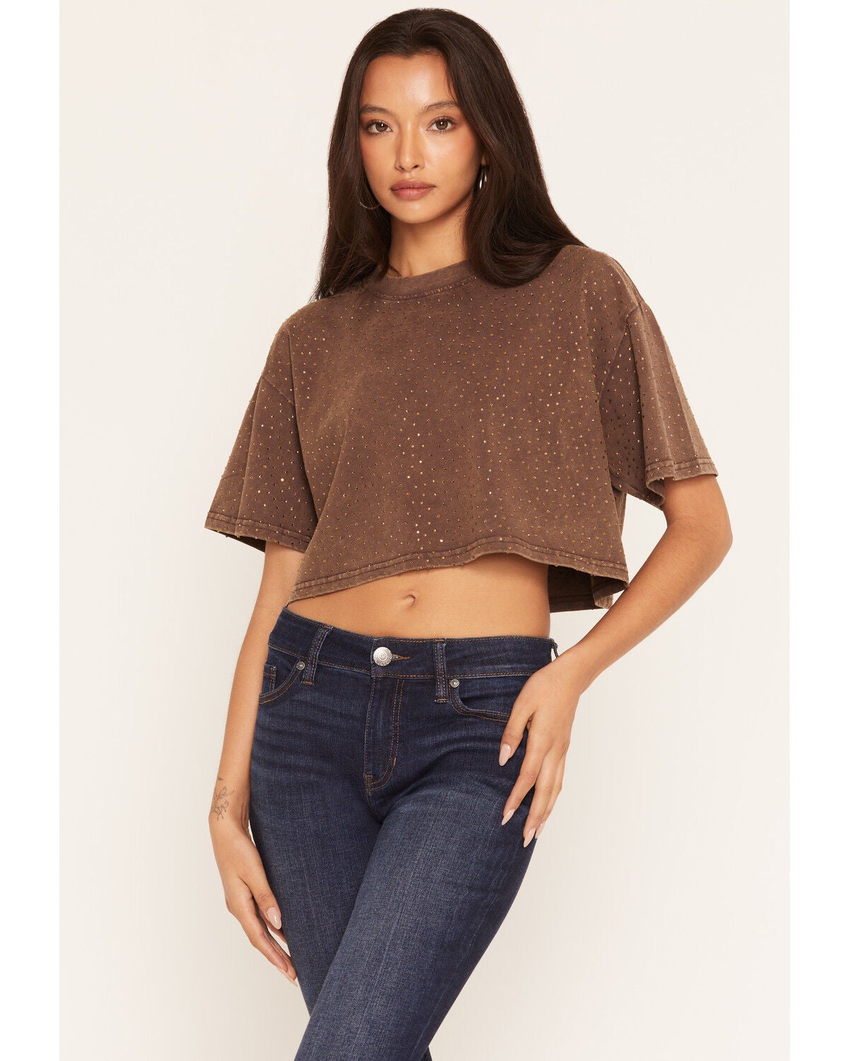 Daniel Diamond Women's VIP Cropped Tee, Brown, hi-res