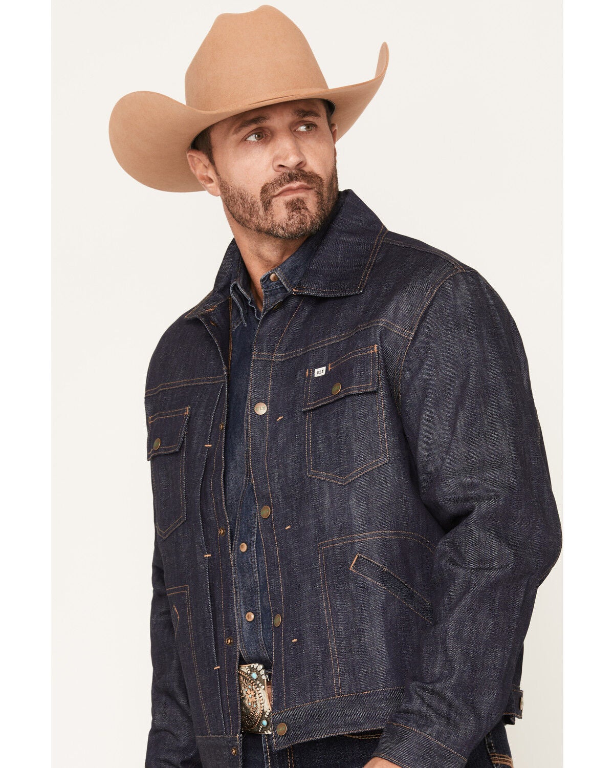 Image #2 - Ely Walker Men's Dark Wash Snap Denim Jacket, Dark Wash, hi-res