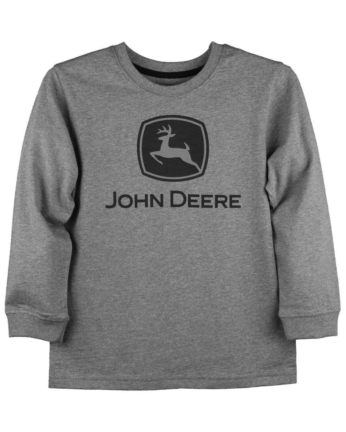 Image #1 - John Deere Boys' (4-7) Heather Grey Trademark Logo Graphic Long Sleeve T-Shirt, Heather Grey, hi-res
