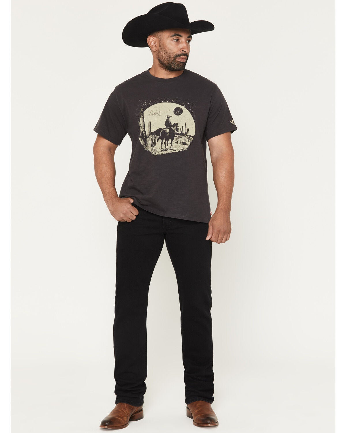 Image #1 - Levi&rsquo;s Men&rsquo;s 557 Run The Road Rinse Black Western Straight Denim Jeans, Black, hi-res