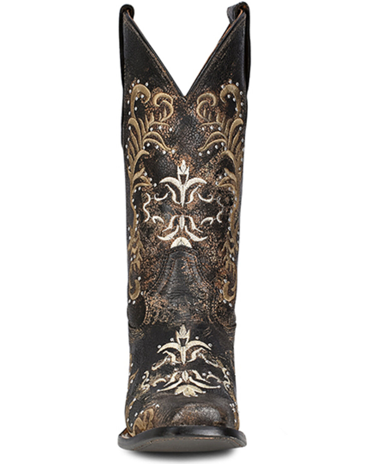Image #4 - Circle G Women's Embroidered & Studded Distressed Tall Western Boots - Square Toe, Black/tan, hi-res