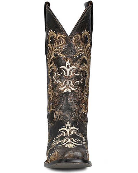 Image #4 - Corral Women's Embroidered & Studded Distressed Tall Western Boots - Square Toe, Black/tan, hi-res