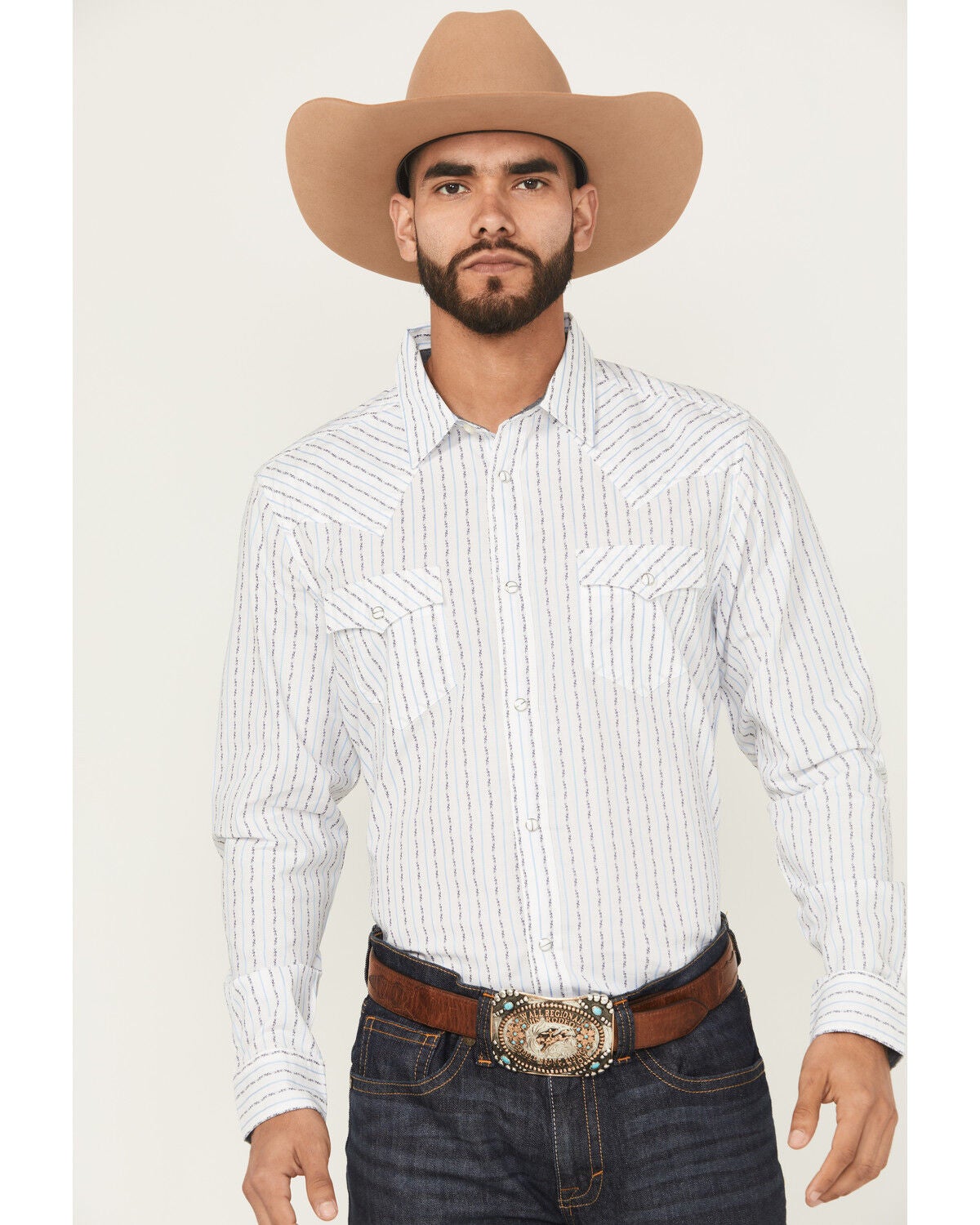 Cody James Men's Wild West Striped Long Sleeve Snap Western Shirt, White, hi-res