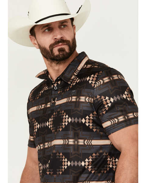 Image #2 - Rock & Roll Denim Men's Boot Barn Exclusive Southwestern Print Short Sleeve Polo Shirt , Black, hi-res
