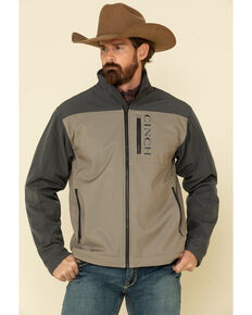 Cinch Men's Grey Colorblock Logo Zip-Front Bonded Jacket , Grey, hi-res