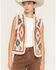Image #1 - Scully Women's Southwestern Print Sherpa Trim Suede Vest, Sand, hi-res