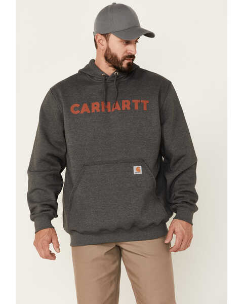 Carhartt Men's Loose Fit Midweight Logo Hooded Work Sweatshirt , Charcoal, hi-res