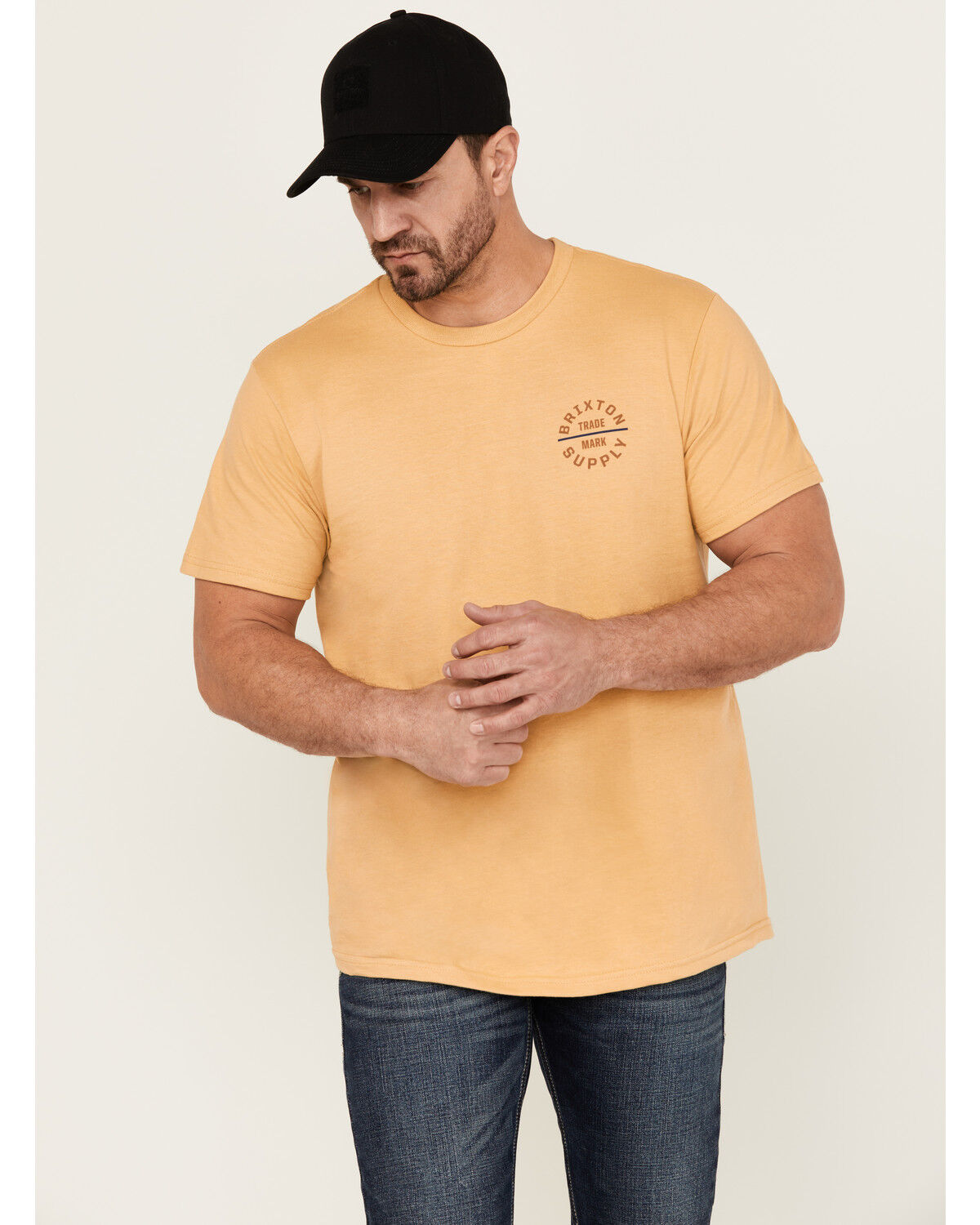Image #1 - Brixton Men's Oath Logo Short Sleeve Graphic T-Shirt, Mustard, hi-res