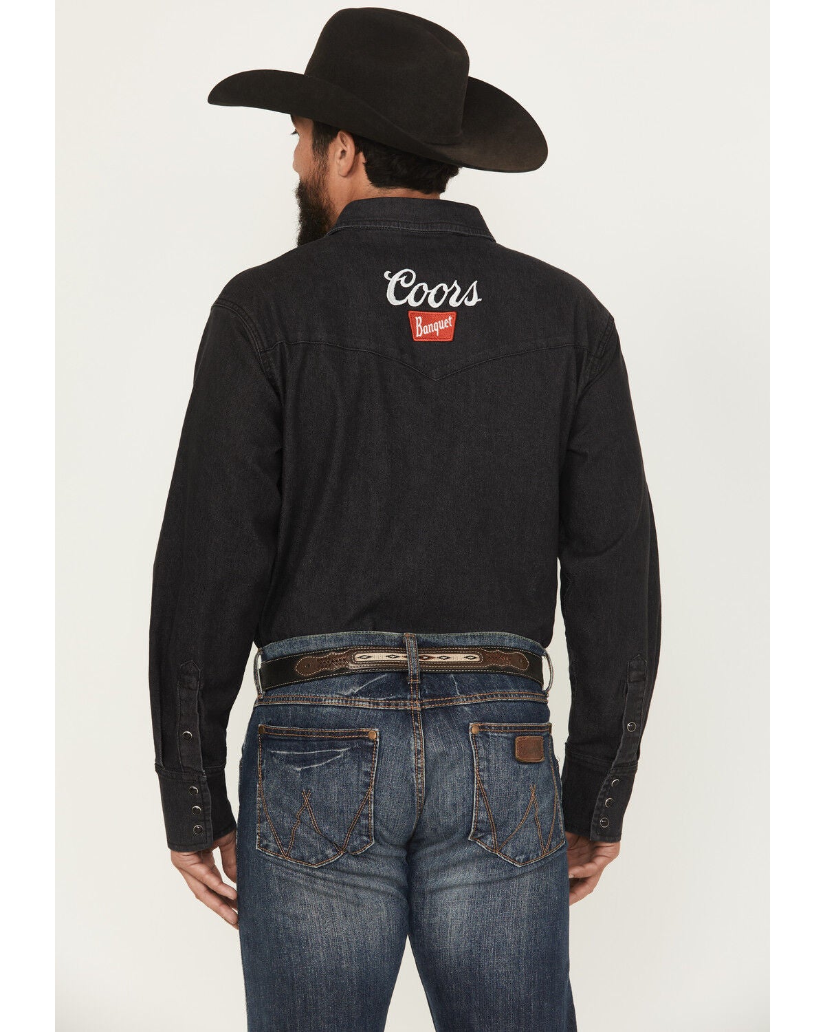 Image #4 - Coors Men's Boot Barn Exclusive Logo Embroidered Long Sleeve Snap Denim Shirt, Black, hi-res