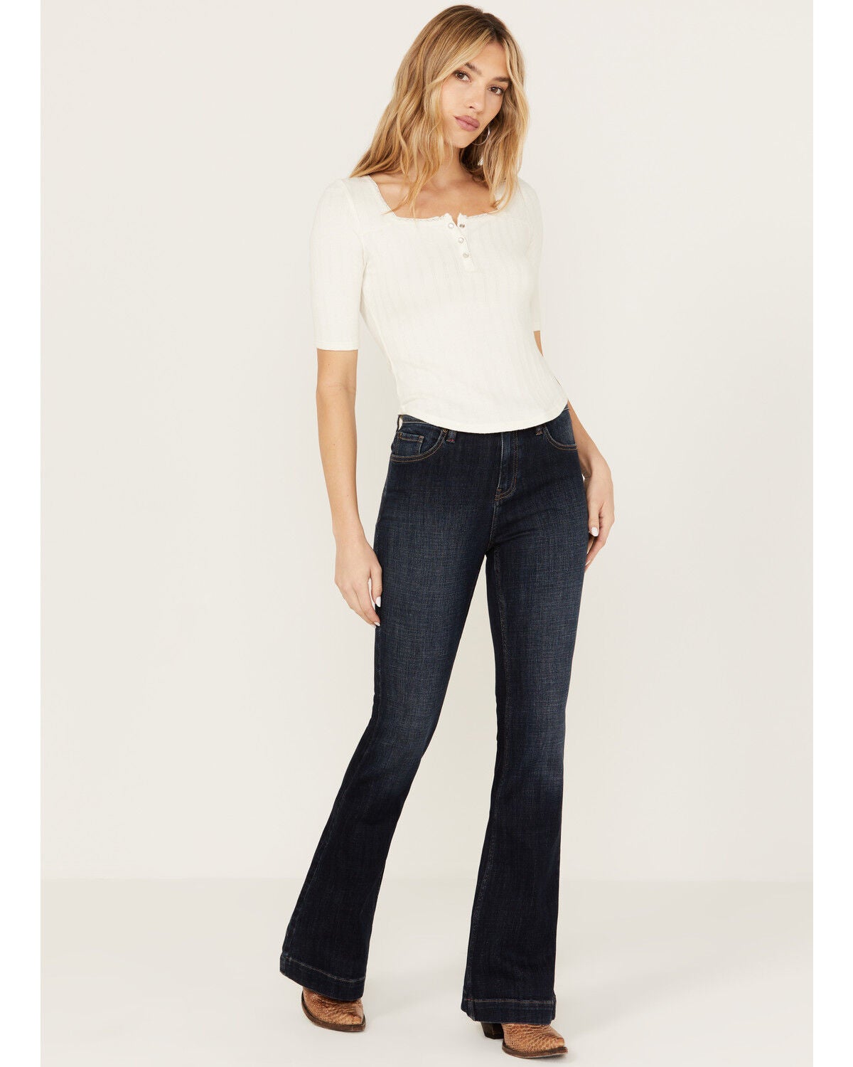 Idyllwind Women's Dark Wash Vista Drive Outlaw Trouser Flare Denim Jeans, Super Dark Wash, hi-res
