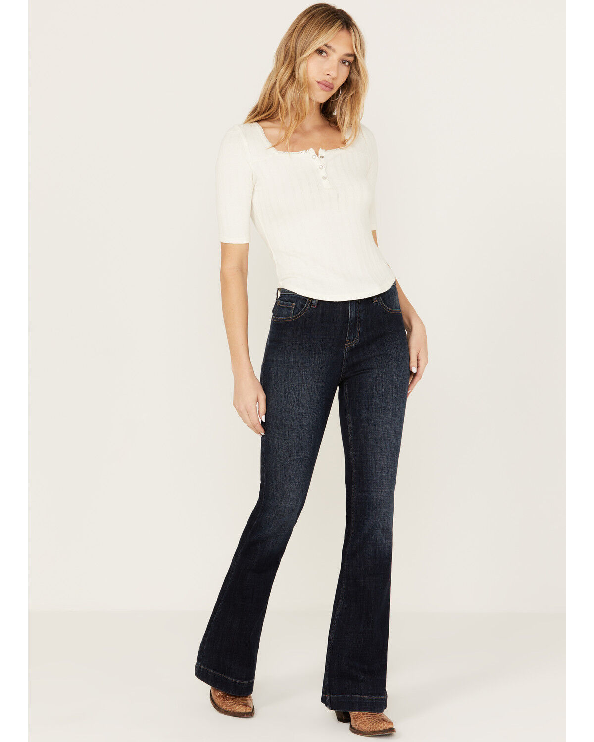 Image #1 - Idyllwind Women's Dark Wash Vista Drive Outlaw Trouser Flare Denim Jeans, Super Dark Wash, hi-res