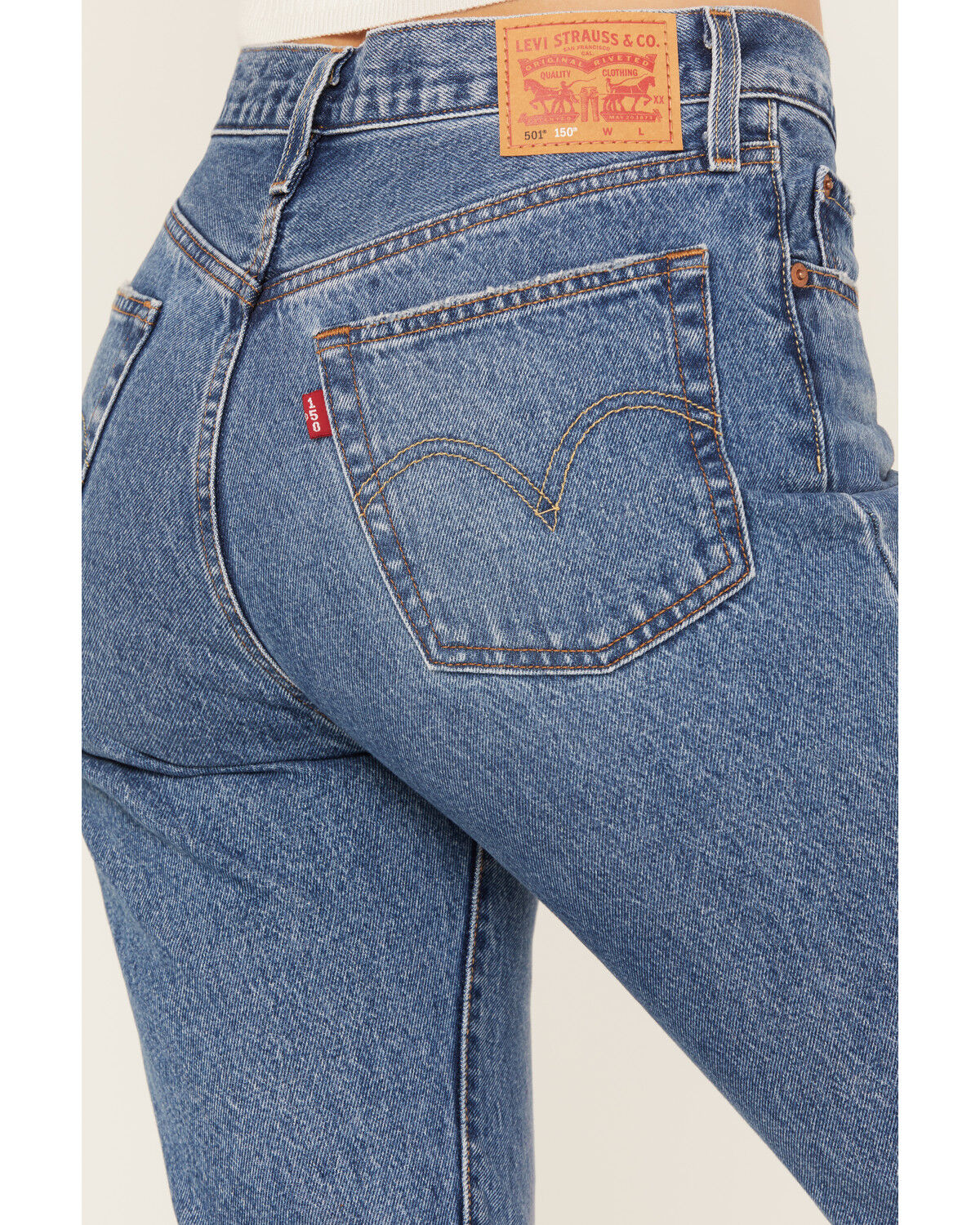 Image #4 - Levi's Women's Medium Wash 501 Pieced Destructed Jeans, Medium Wash, hi-res