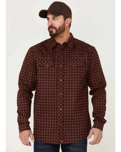 Cody James Men's FR Tartan Plaid Long Sleeve Snap Work Shirt , Brown, hi-res
