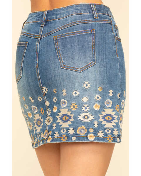 Image #4 - Stetson Women's Denim Southwestern Embroidered Mini Skirt , Blue, hi-res