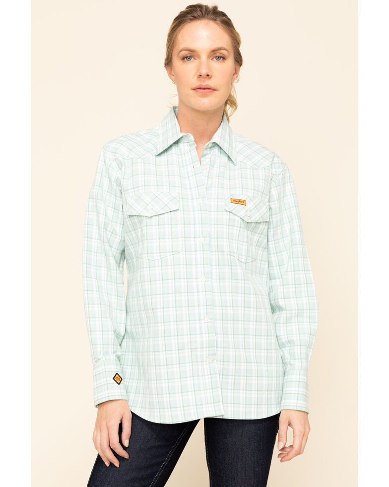 Wrangler Women's Flame Resistant Western Shirt , Turquoise, hi-res